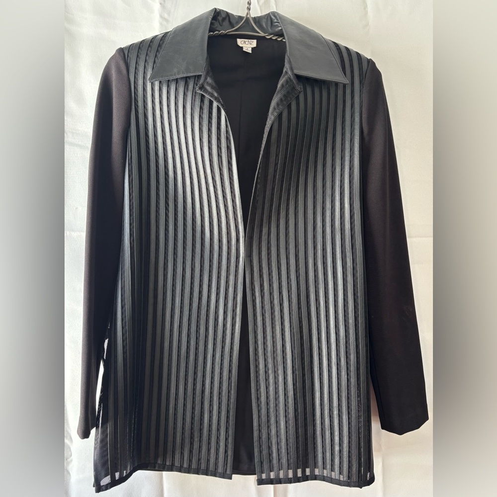 CACHE Black detailed front long jacket with Faux leather trim  size 4